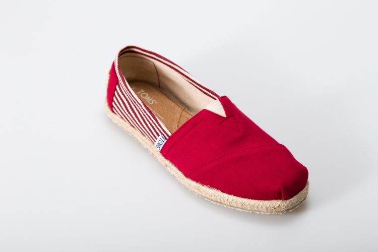 Toms香港經典紅色小條紋麻底女鞋