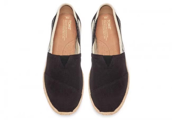 Toms香港經典黑色大條紋麻底女鞋