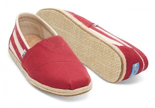 Toms香港經典紅色大條紋麻底女鞋