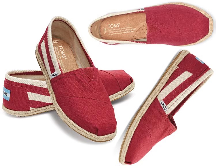 Toms香港經典紅色大條紋麻底女鞋